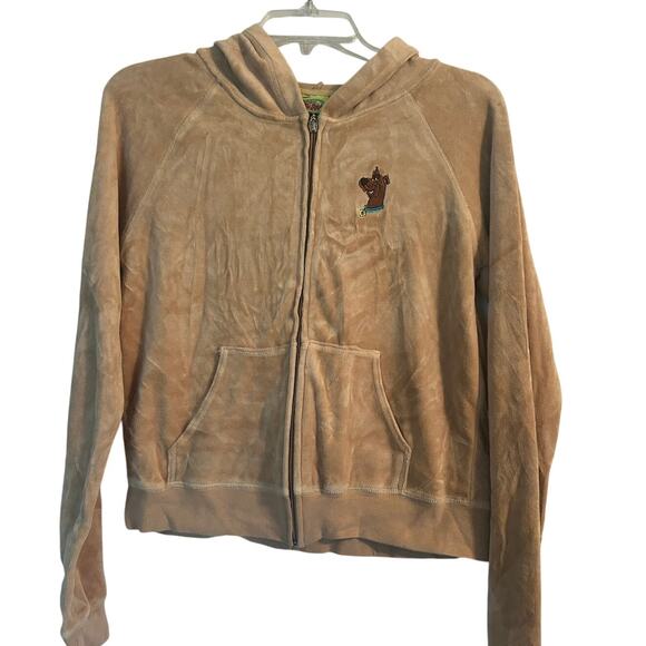 GUC Scooby Doo Women's Tan Velour Full Zip Jacket Hoodie Size Medium - Picture 1 of 6